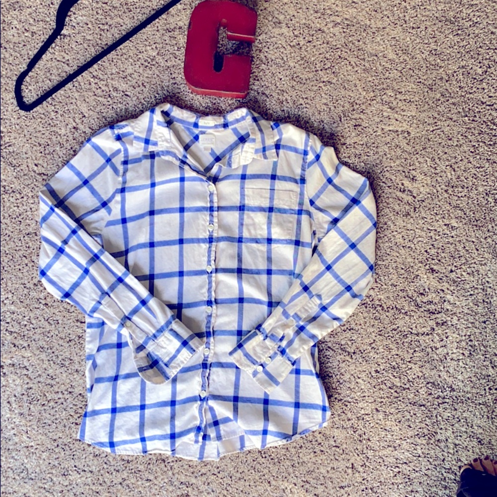 JCrew boy fit blue and white check flannel